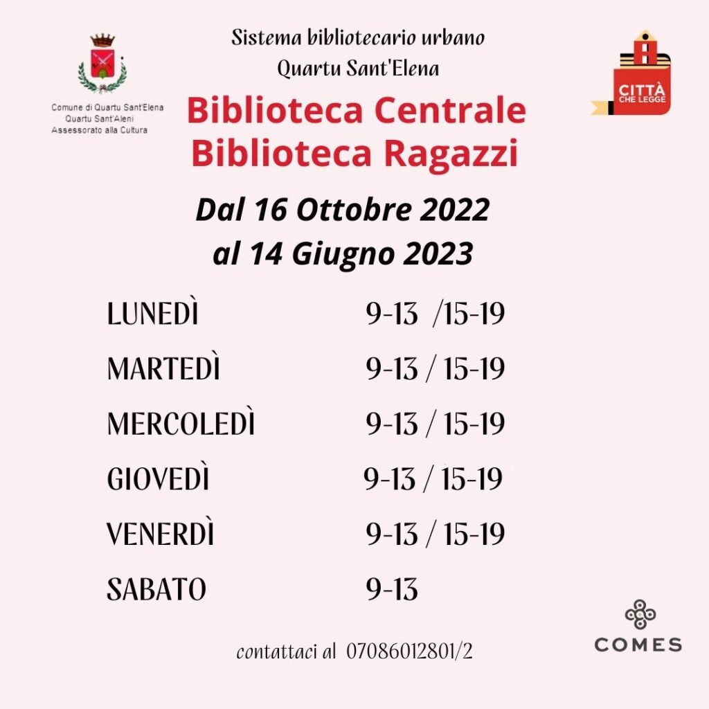 Orario di Apertura Biblioteca Quartu SantElena